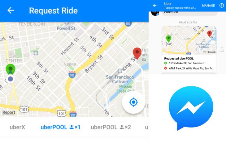 Facebook Messenger Uber carpools