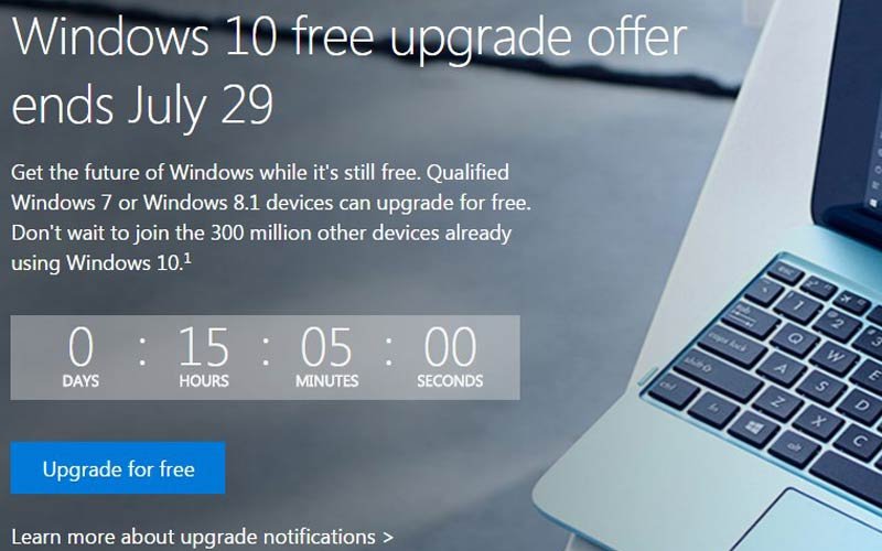 windows 10 free upgrade ends today