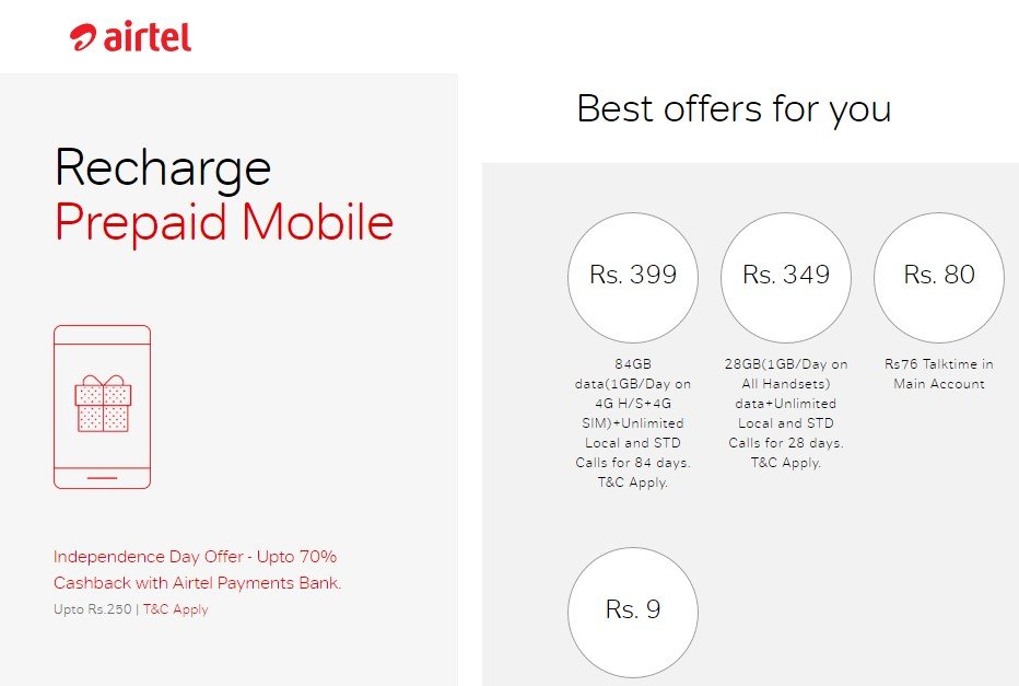 Airtel 4G Internet 84GB in 84 Days at Rs 399