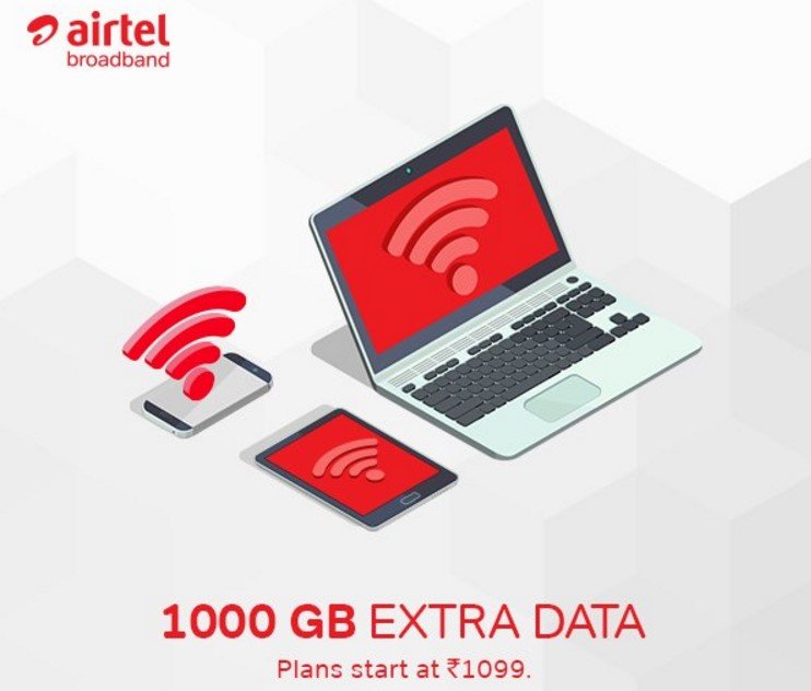 Airtel Offers 1000 GB Free data for new Broadband Users