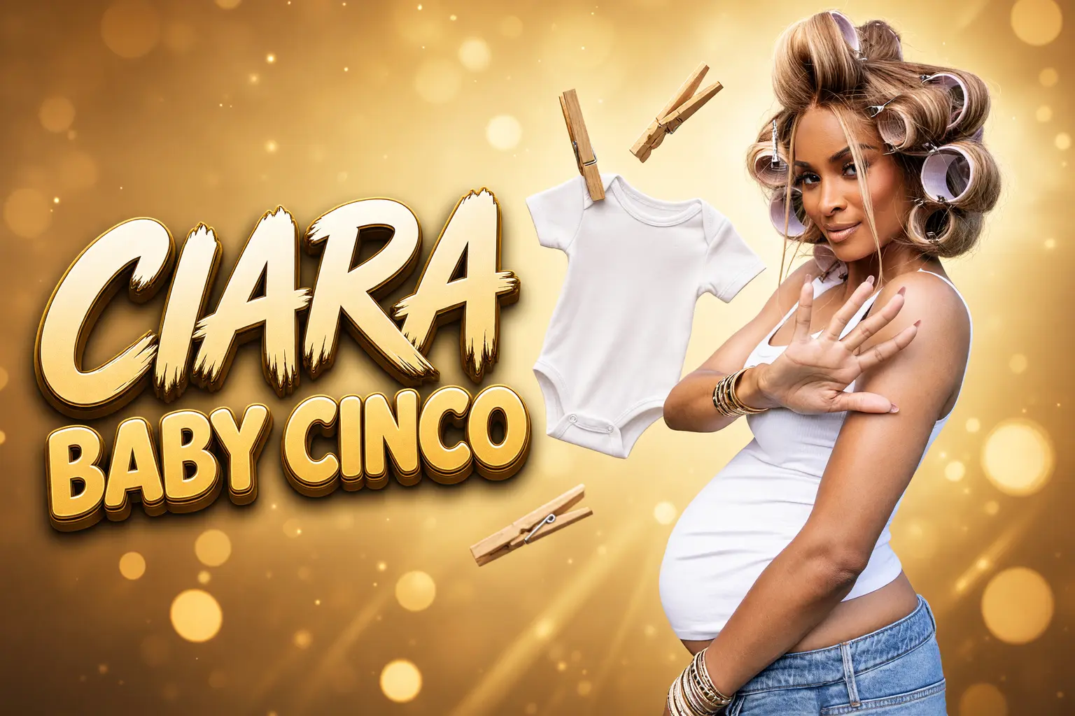 Ciara fifth child announcement baby Cinco clothesline